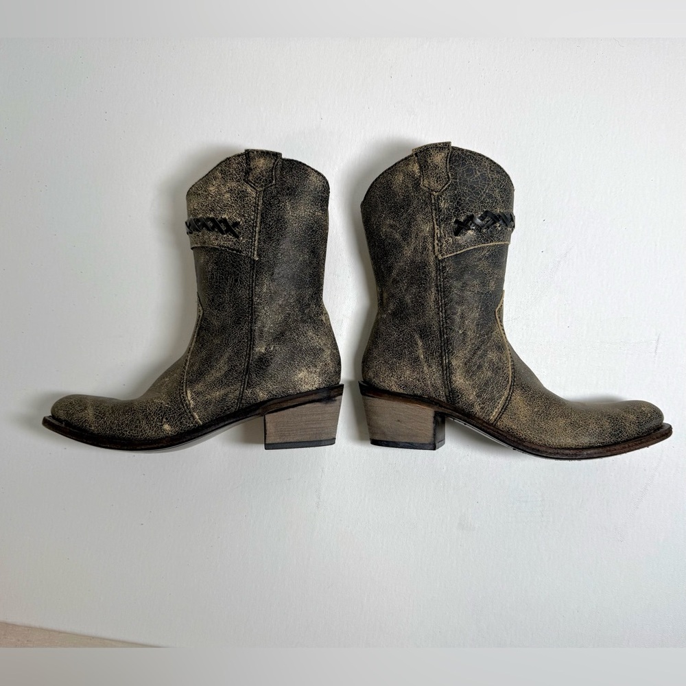 Old West Girl’s Distressed Leather Charcoal Cross Stitch Cowgirl Boots Size 2.5 - Picture 7 of 13